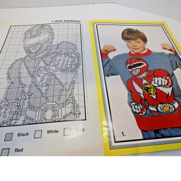 RARE Vintage Power Rangers Sweater Pattern Knitting 24"-38/40" Youth Adult 1995 - Picture 4 of 10